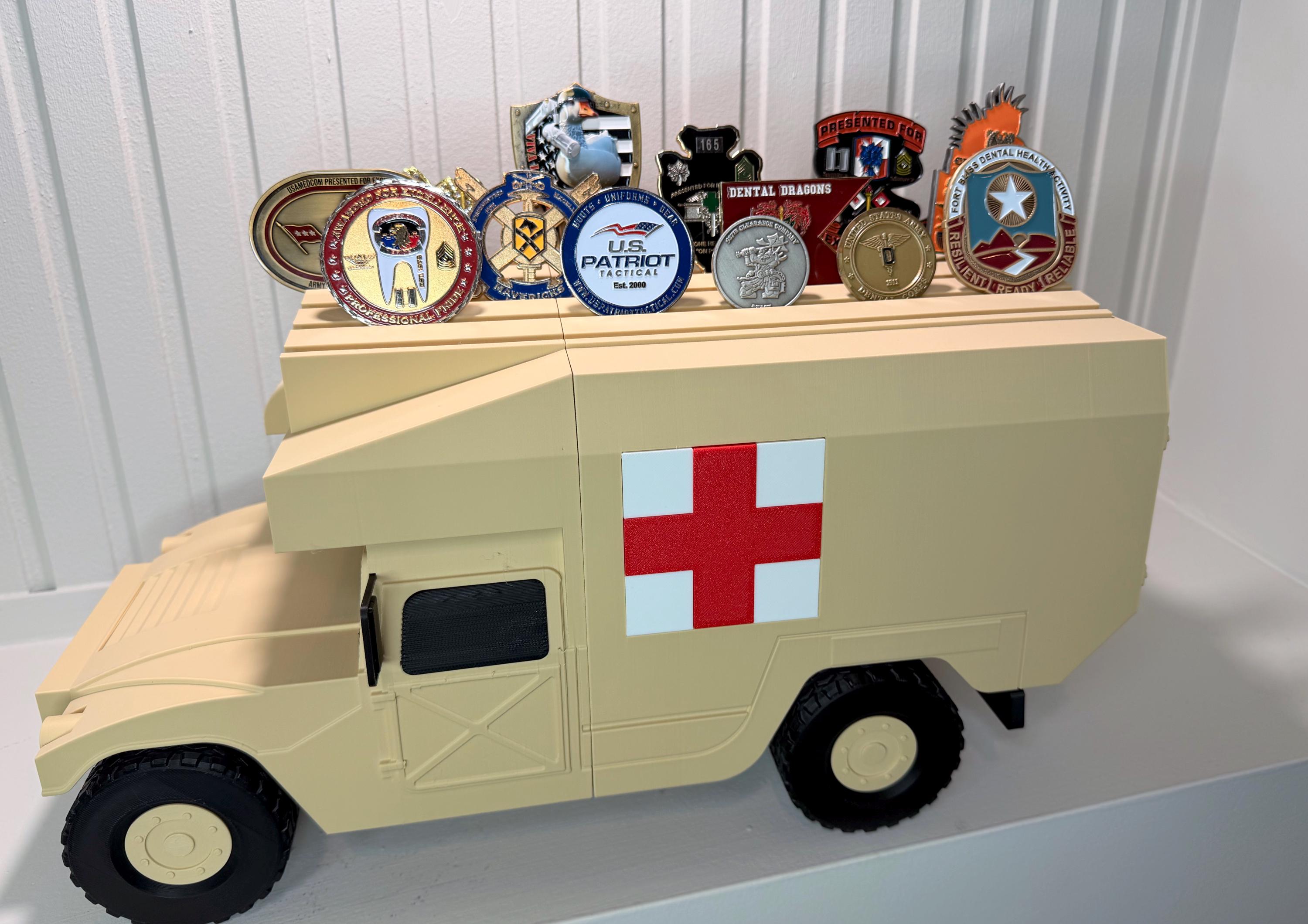 M988 MEDEVAC HMMWV Coin Holder | 3D Printed Military Ambulance Display