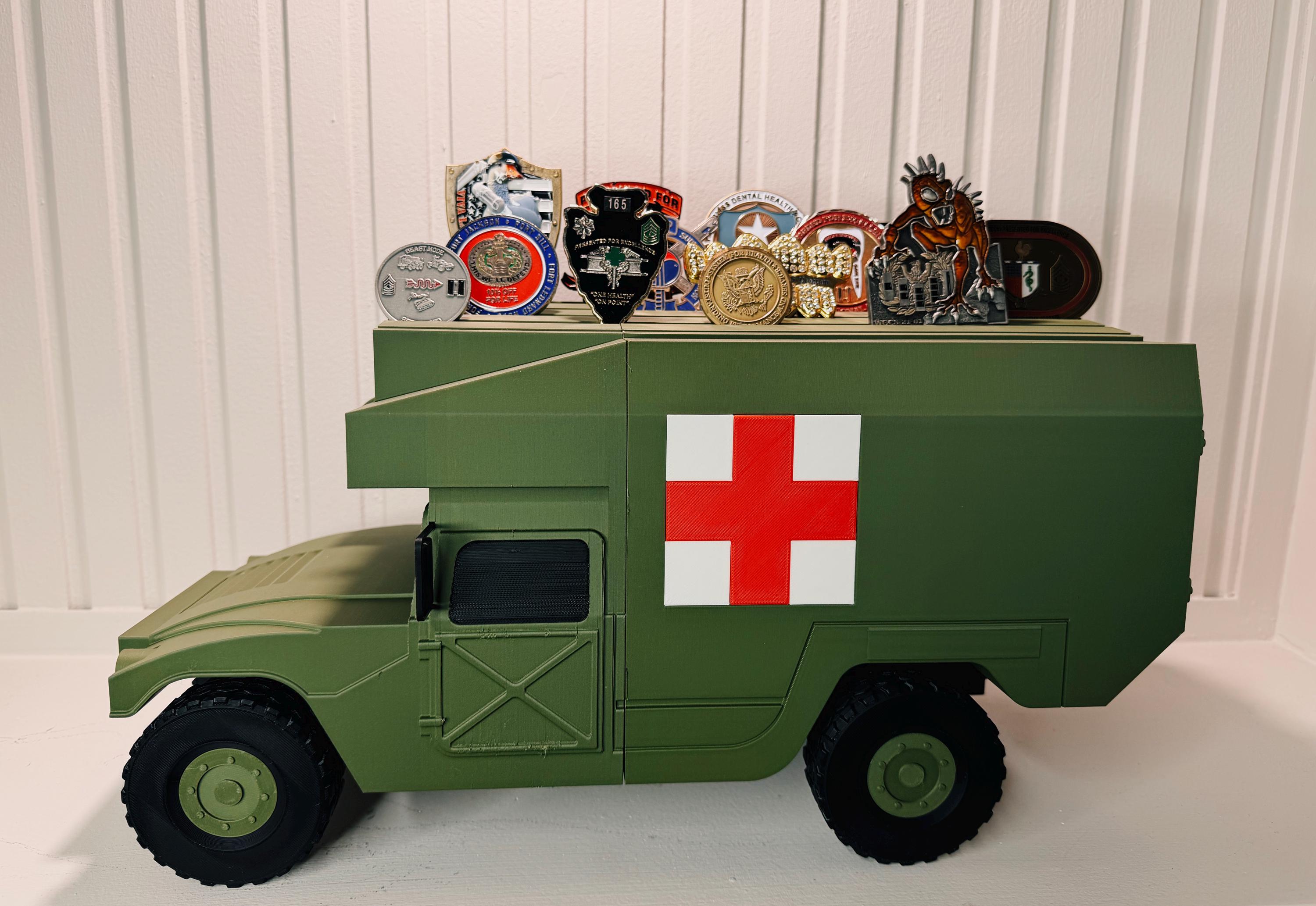 M988 MEDEVAC HMMWV Coin Holder | 3D Printed Military Ambulance Display