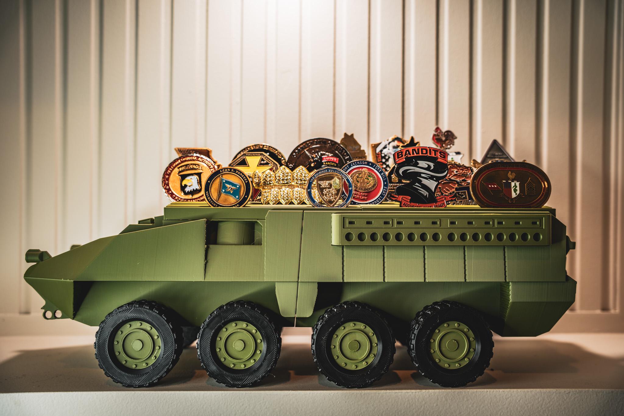 Stryker Coin Holder | Army Combat Vehicle Challenge Coin Display | Military Desk Decor | Veteran Gift