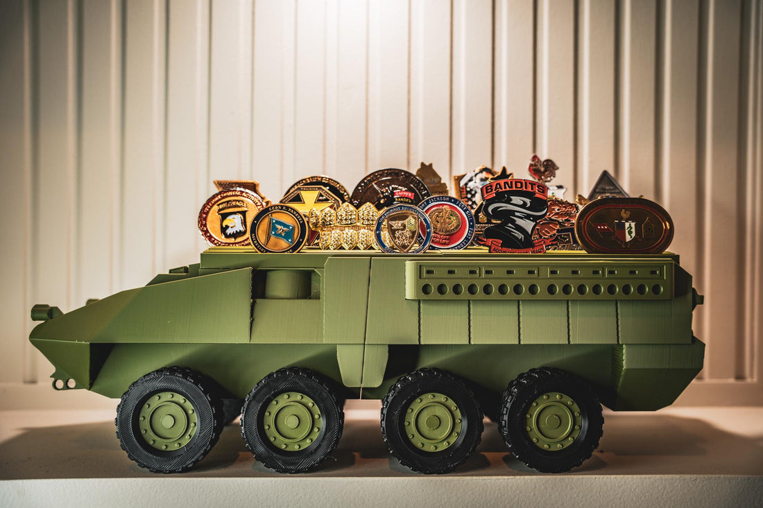 Stryker Coin Holder | Army Combat Vehicle Challenge Coin Display | Military Desk Decor | Veteran Gift
