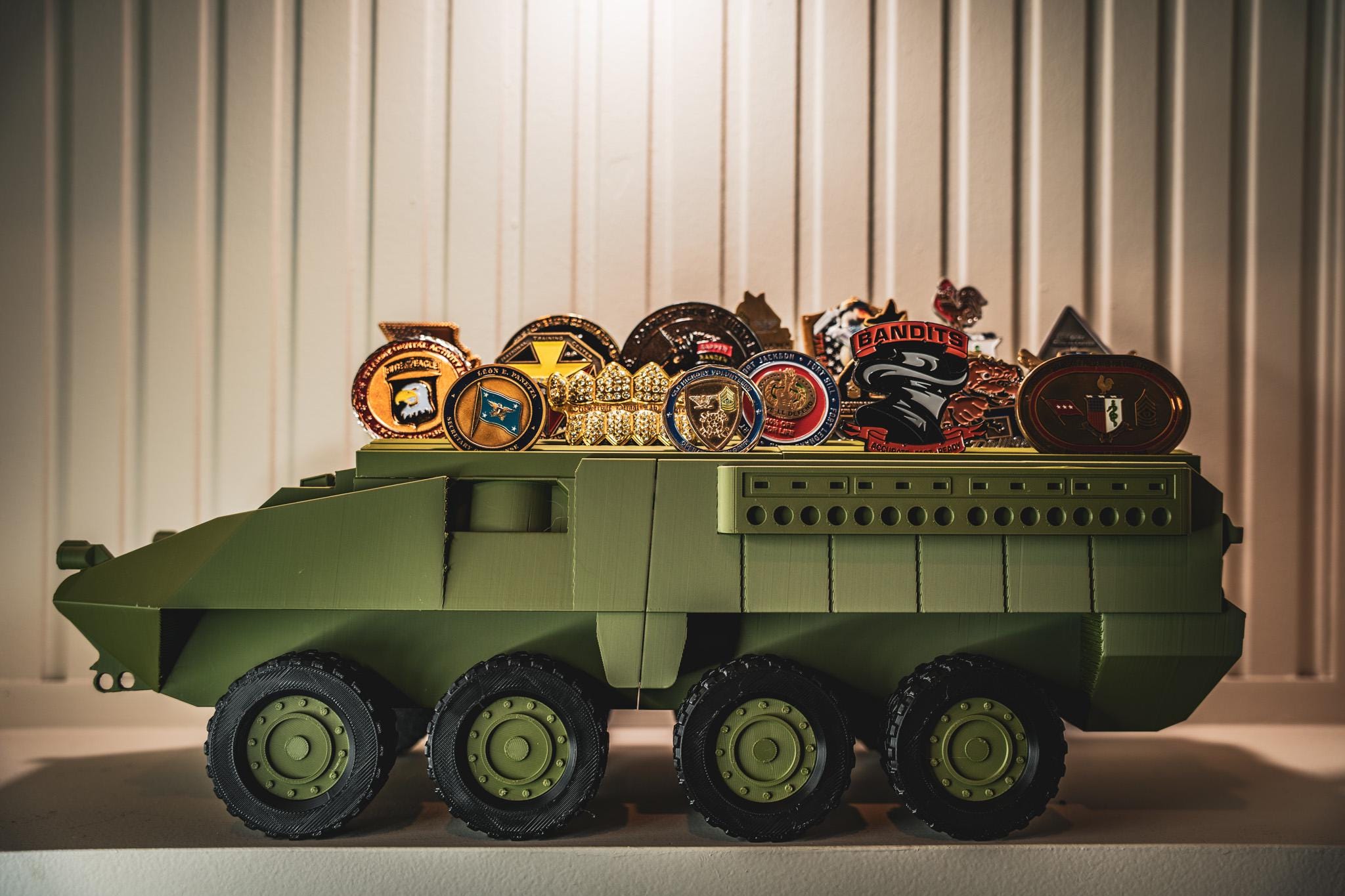 Stryker Coin Holder | Army Combat Vehicle Challenge Coin Display | Military Desk Decor | Veteran Gift