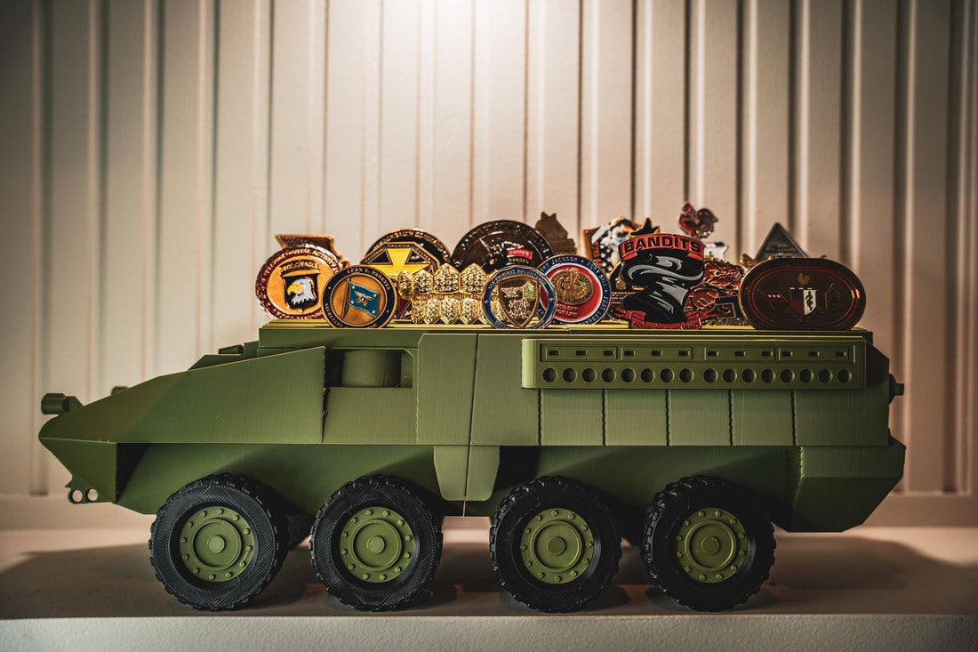 Stryker Coin Holder | Army Combat Vehicle Challenge Coin Display | Military Desk Decor | Veteran Gift