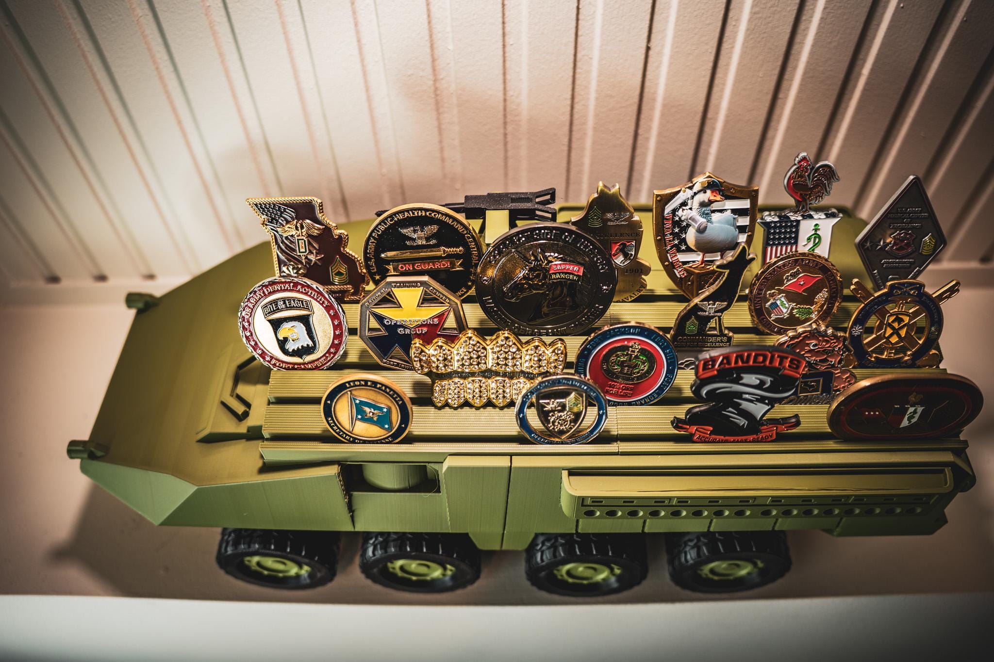 Stryker Coin Holder | Army Combat Vehicle Challenge Coin Display | Military Desk Decor | Veteran Gift