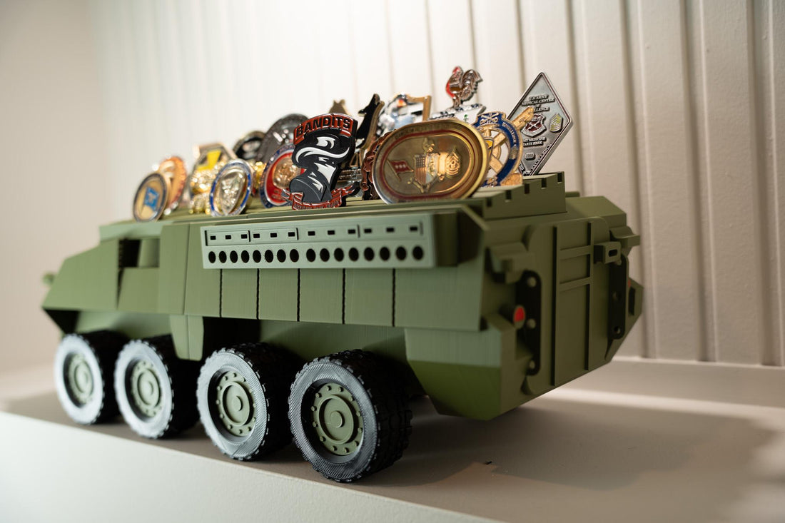 Stryker Coin Holder | Army Combat Vehicle Challenge Coin Display | Military Desk Decor | Veteran Gift