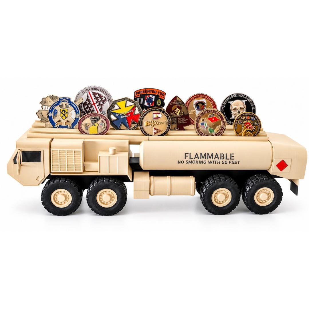 Fueler Truck Challenge Coin Holder, 3D Printed Military Display