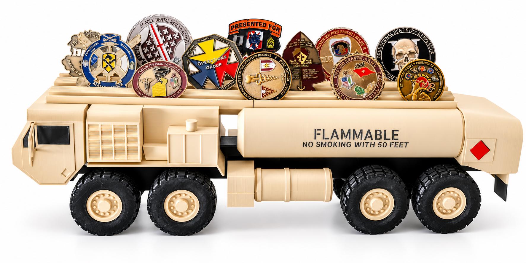 Fueler Truck Challenge Coin Holder, 3D Printed Military Display