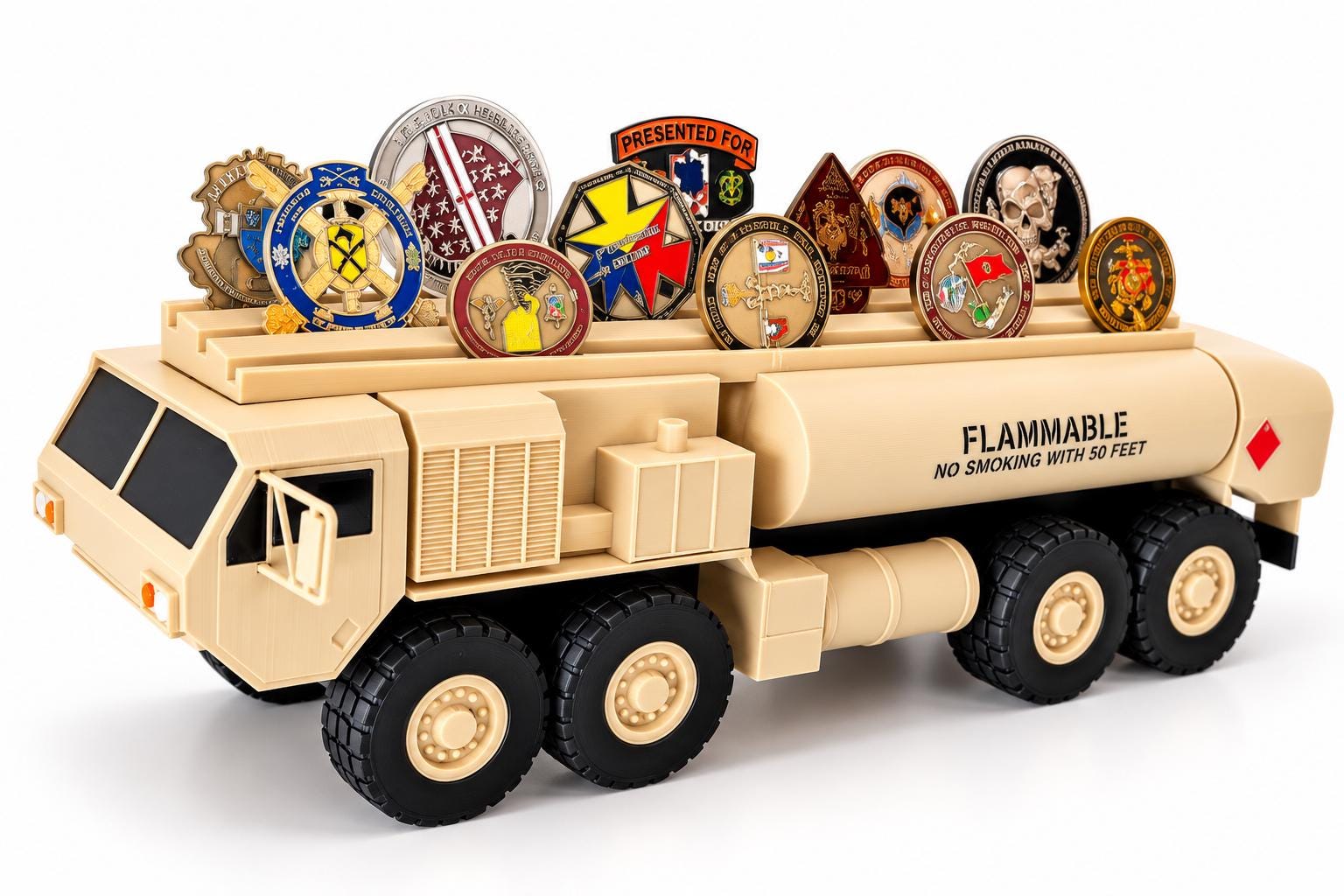 Fueler Truck Challenge Coin Holder, 3D Printed Military Display