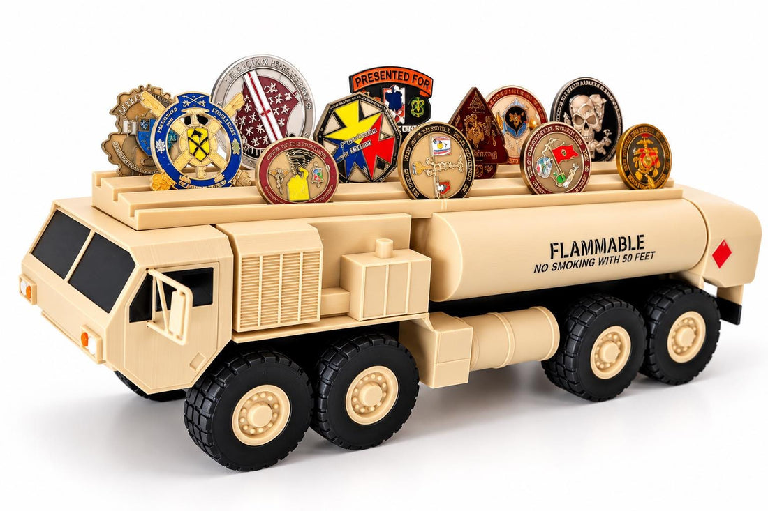 Fueler Truck Challenge Coin Holder, 3D Printed Military Display