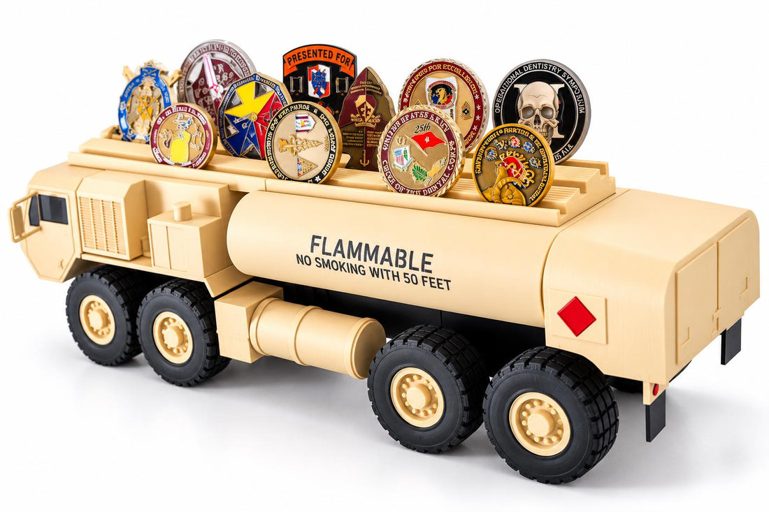 Fueler Truck Challenge Coin Holder, 3D Printed Military Display