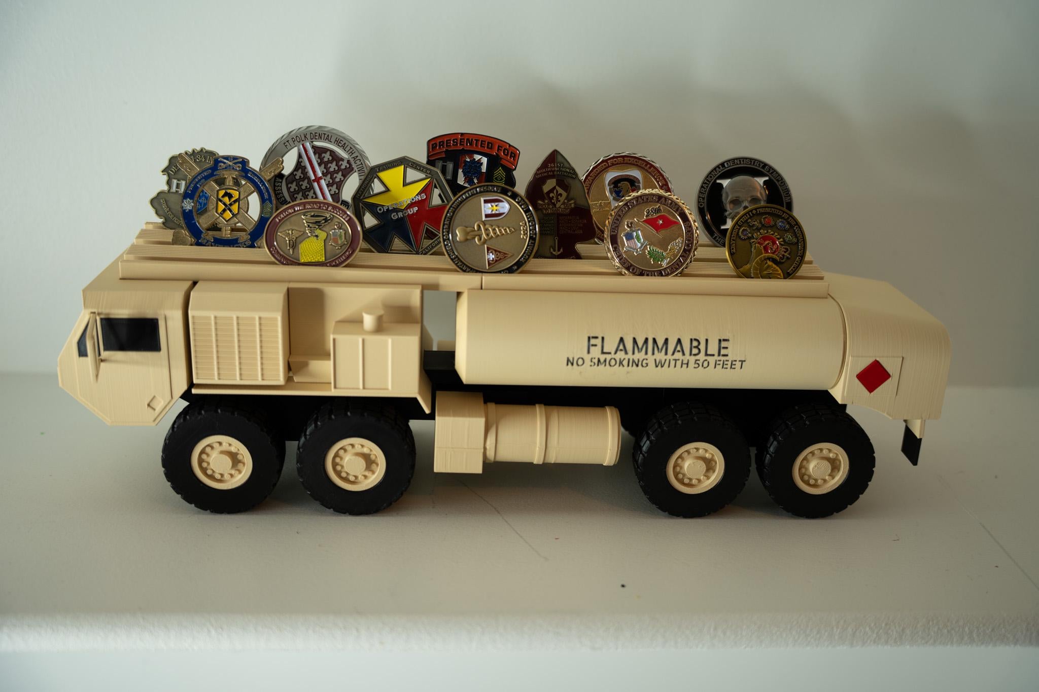 Fueler Truck Challenge Coin Holder, 3D Printed Military Display