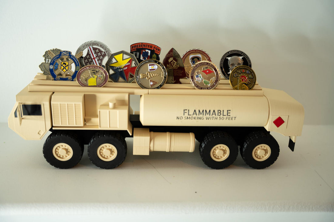 Fueler Truck Challenge Coin Holder, 3D Printed Military Display