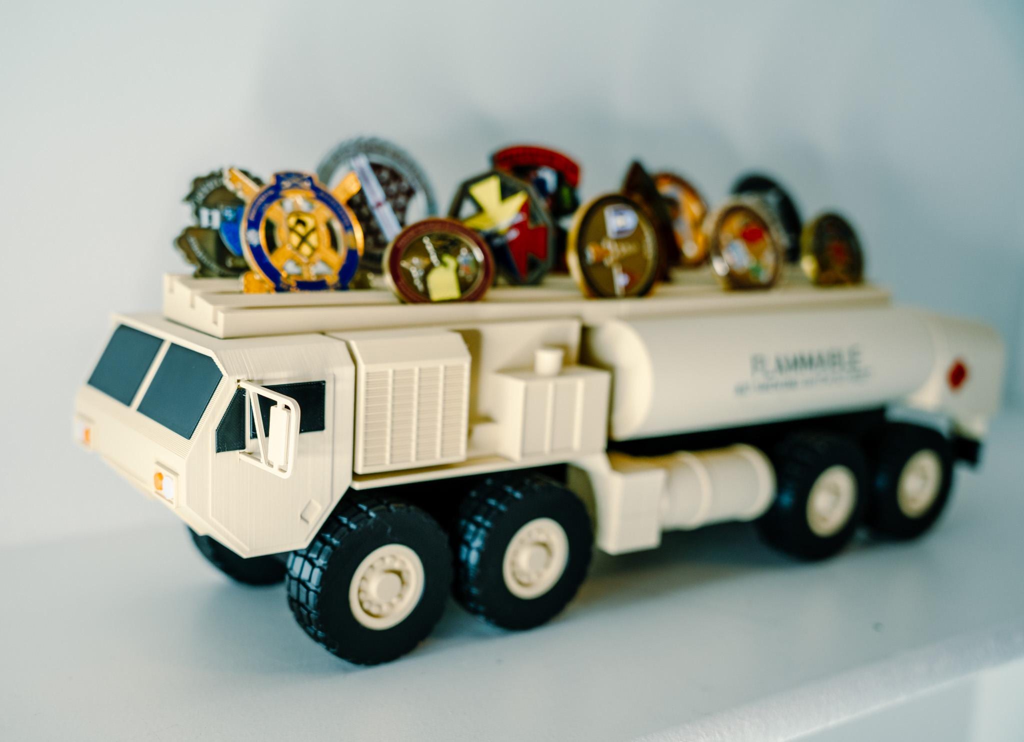 Fueler Truck Challenge Coin Holder, 3D Printed Military Display