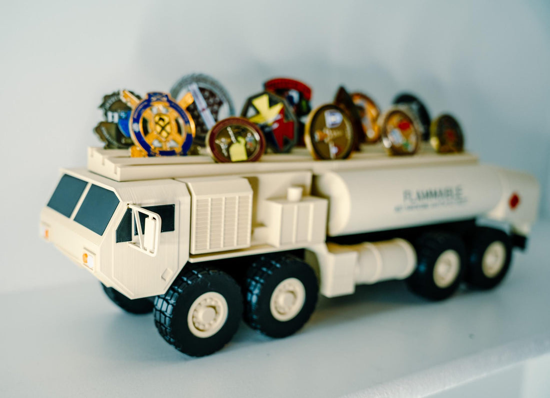 Fueler Truck Challenge Coin Holder, 3D Printed Military Display