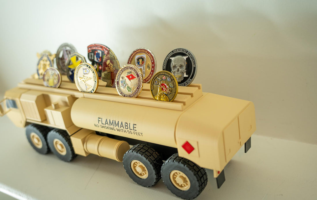 Fueler Truck Challenge Coin Holder, 3D Printed Military Display