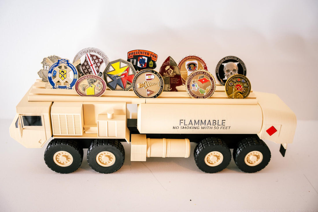 Fueler Truck Challenge Coin Holder, 3D Printed Military Display