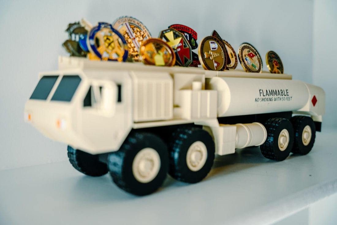 Fueler Truck Challenge Coin Holder, 3D Printed Military Display