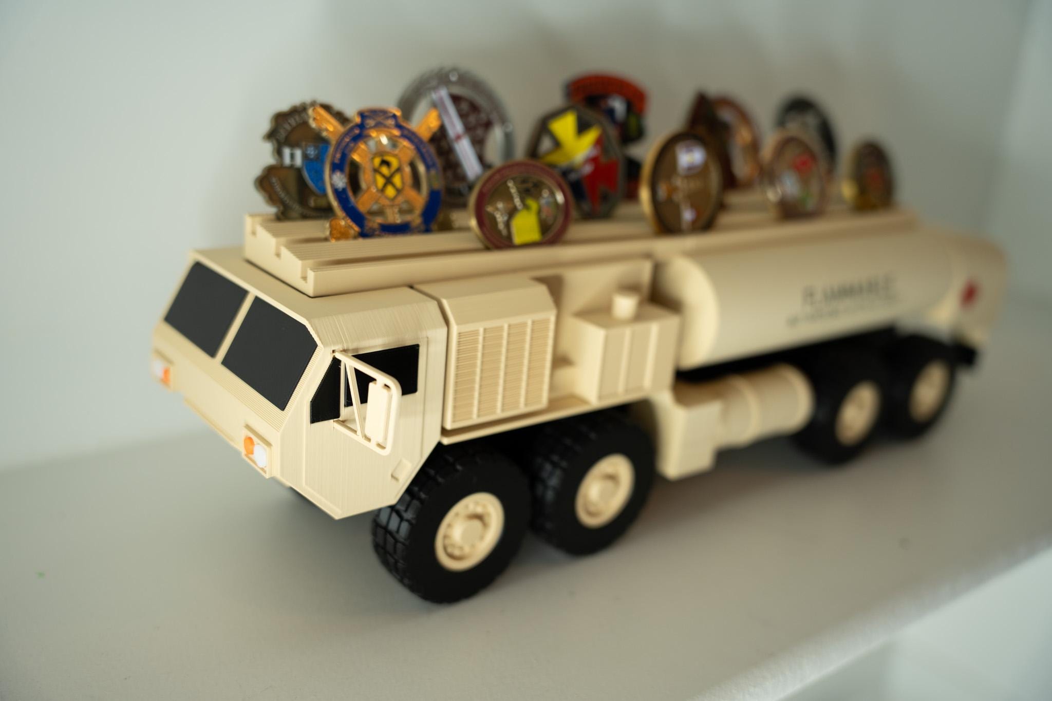 Fueler Truck Challenge Coin Holder, 3D Printed Military Display
