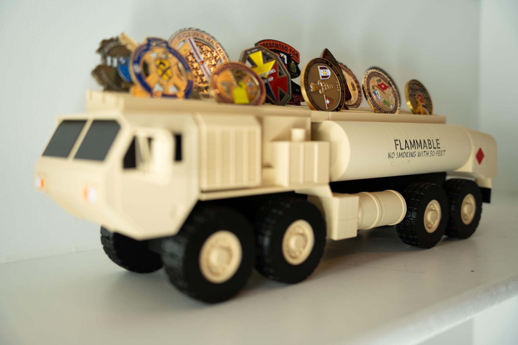 Fueler Truck Challenge Coin Holder, 3D Printed Military Display