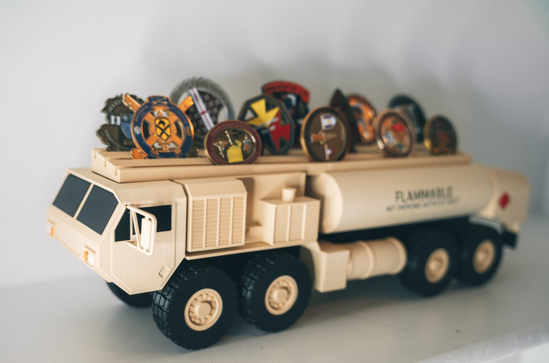 Fueler Truck Challenge Coin Holder, 3D Printed Military Display
